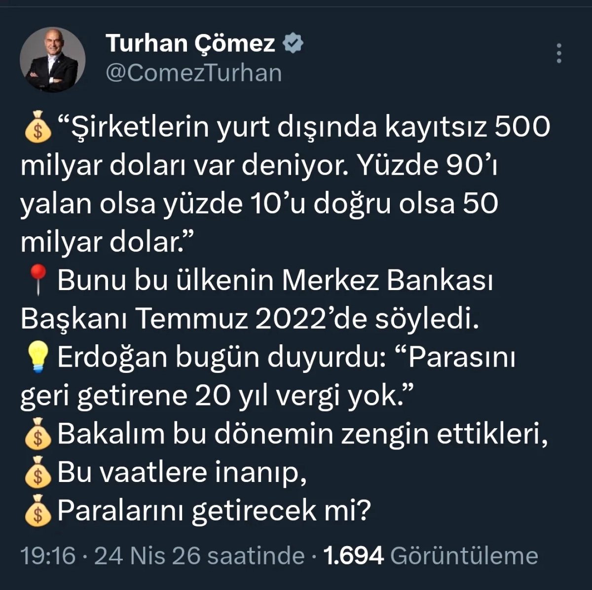 Erdoğan'dan Yurtdışındaki Paralar İçin Vergi Muafiyeti: 20 Yıl Vergi Yok