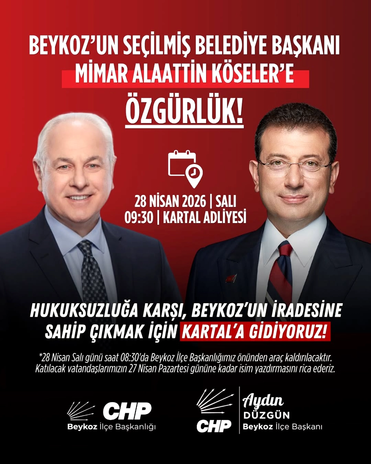 CHP Beykoz'dan Kartal Adliyesi'nde Alaattin Köseler İçin Adalet Buluşması