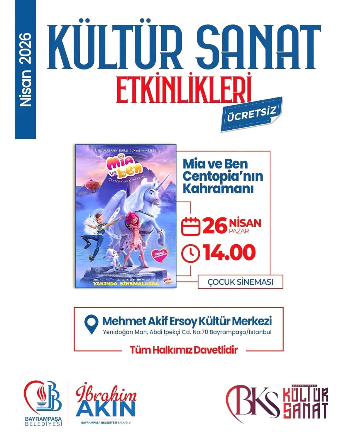 Bayrampaşa'da Ücretsiz Çocuk Sineması: Mia ve Ben Yarın Sahne Alıyor