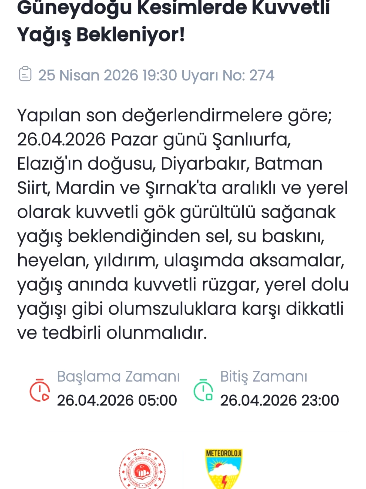 Meteoroloji Uyardı: Güneydoğu Anadolu'da Kuvvetli Yağış Riski