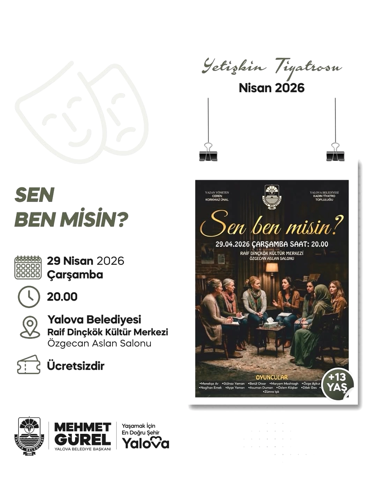 Yalova Kadın Tiyatro Topluluğu "Sen Ben Misin" ile Sahne Alacak