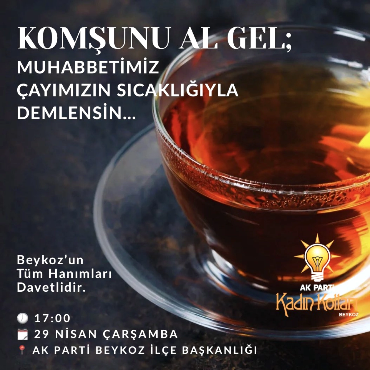 Beykozlu Kadınlar İçin Komşuluk Buluşması: 29 Nisan'da Çay Sohbeti