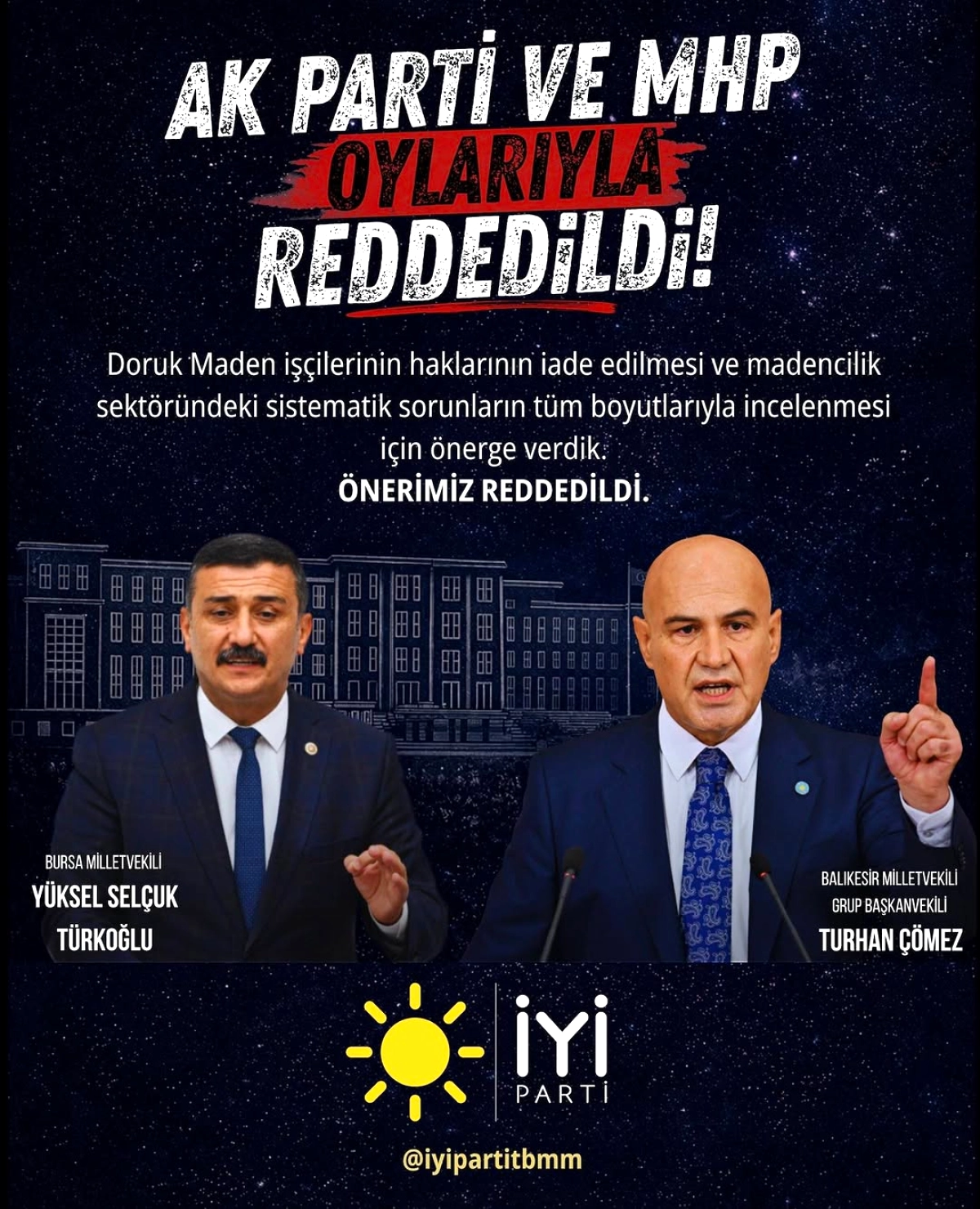 Maden İşçileri ve Çevre Sorunları İnceleme Önergesi Mecliste Reddedildi