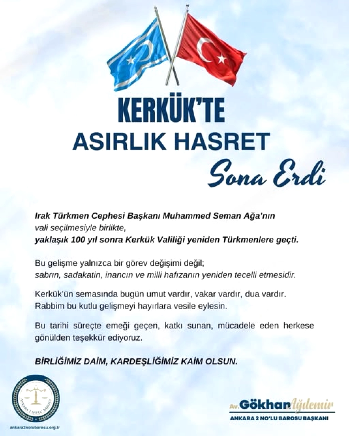 Kerkük'te 100 Yıl Sonra Türkmen Vali: Muhammed Seman Ağa Tarih Yazdı