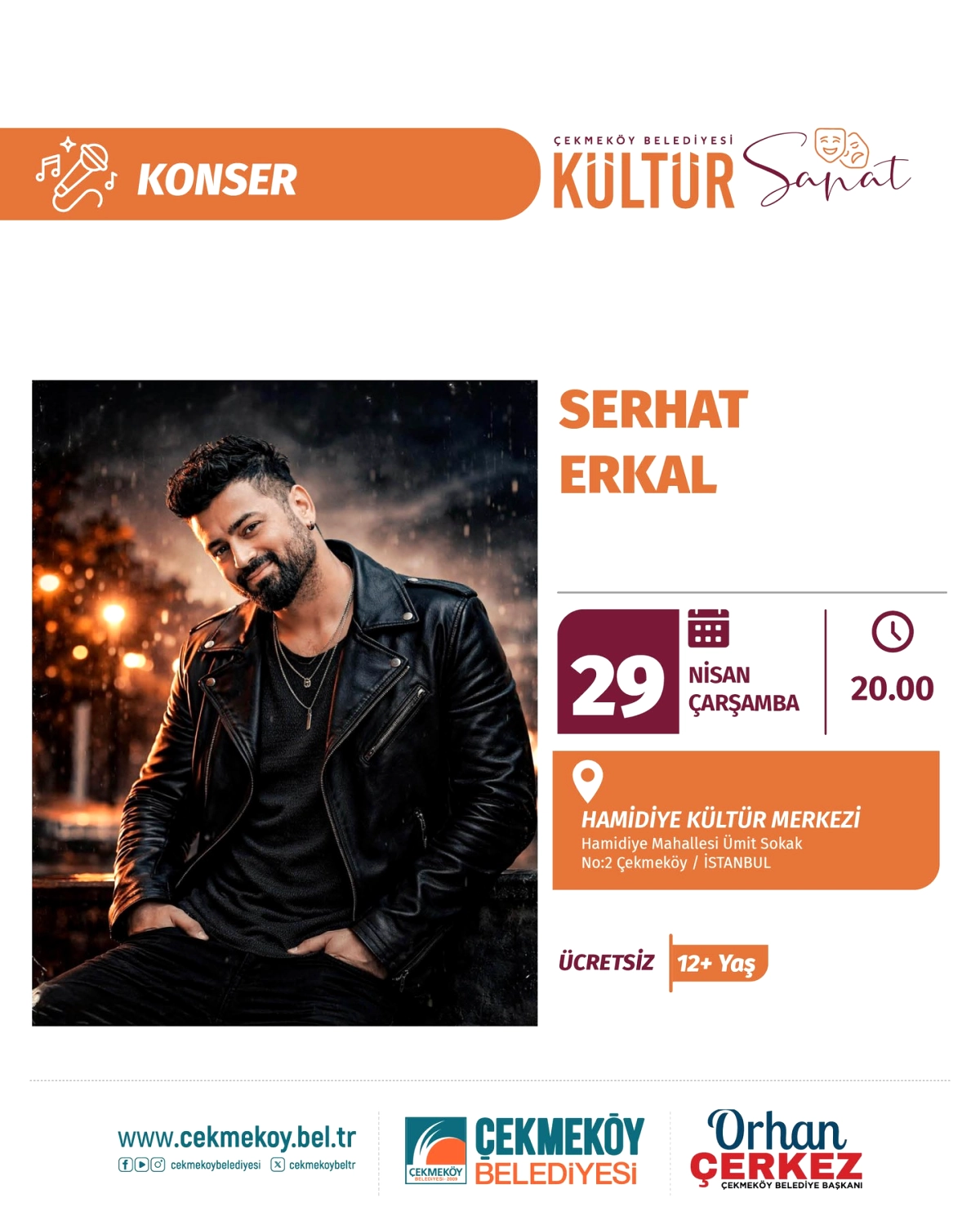 Çekmeköy'de Serhat Erkal Konseri - 29 Nisan Saat 20:00'de