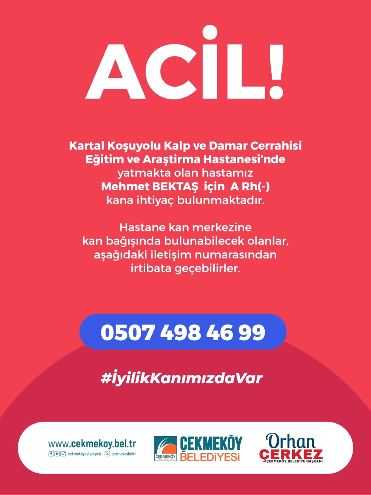 Acil Kan Bağışı: Mehmet BEKTAŞ İçin A RH+ Kan Aranıyor