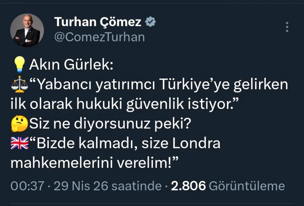 İYİ Partili Çömez'den Yabancı Yatırımcı Uyarısı: Hukuki Güvenlik Yerinde Mi?