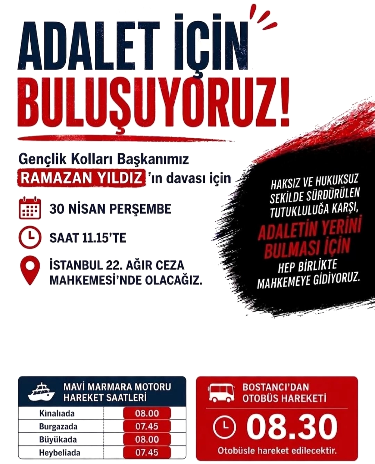 CHP Adalar'da Mahkeme Günü: 30 Nisan'da Adalet Mücadelesi