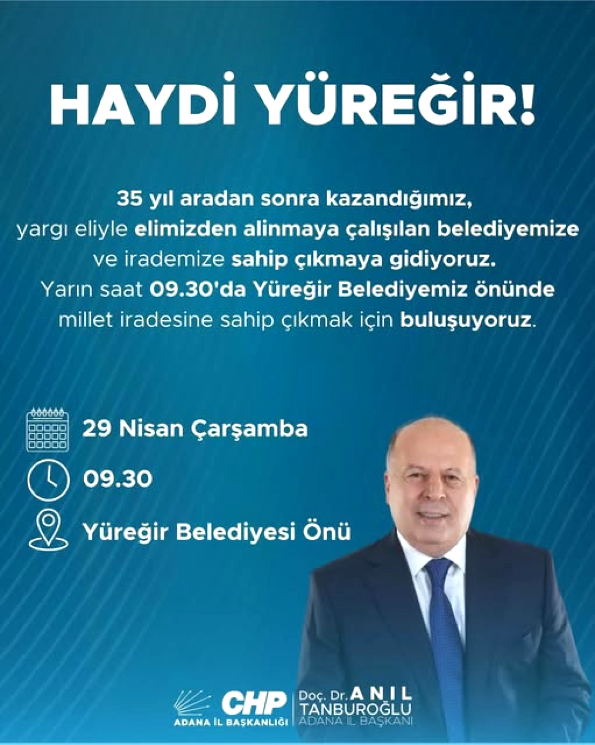 CHP Yüreğir'de Yargı Kararına Tepki: Yarın Belediye Önünde Buluşma