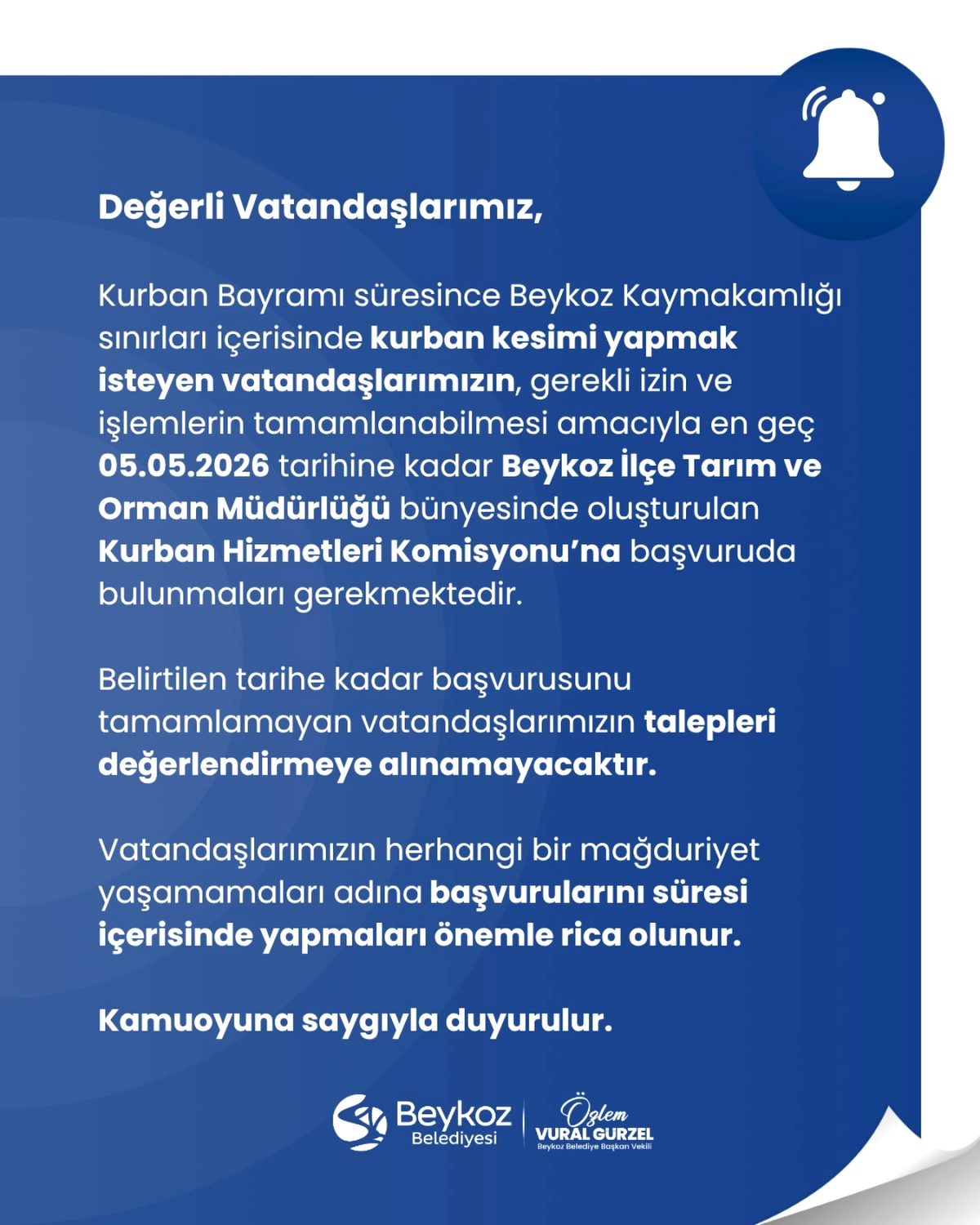 Beykoz'da Kurban Başvuruları Başladı: Son Tarihler ve Detaylar