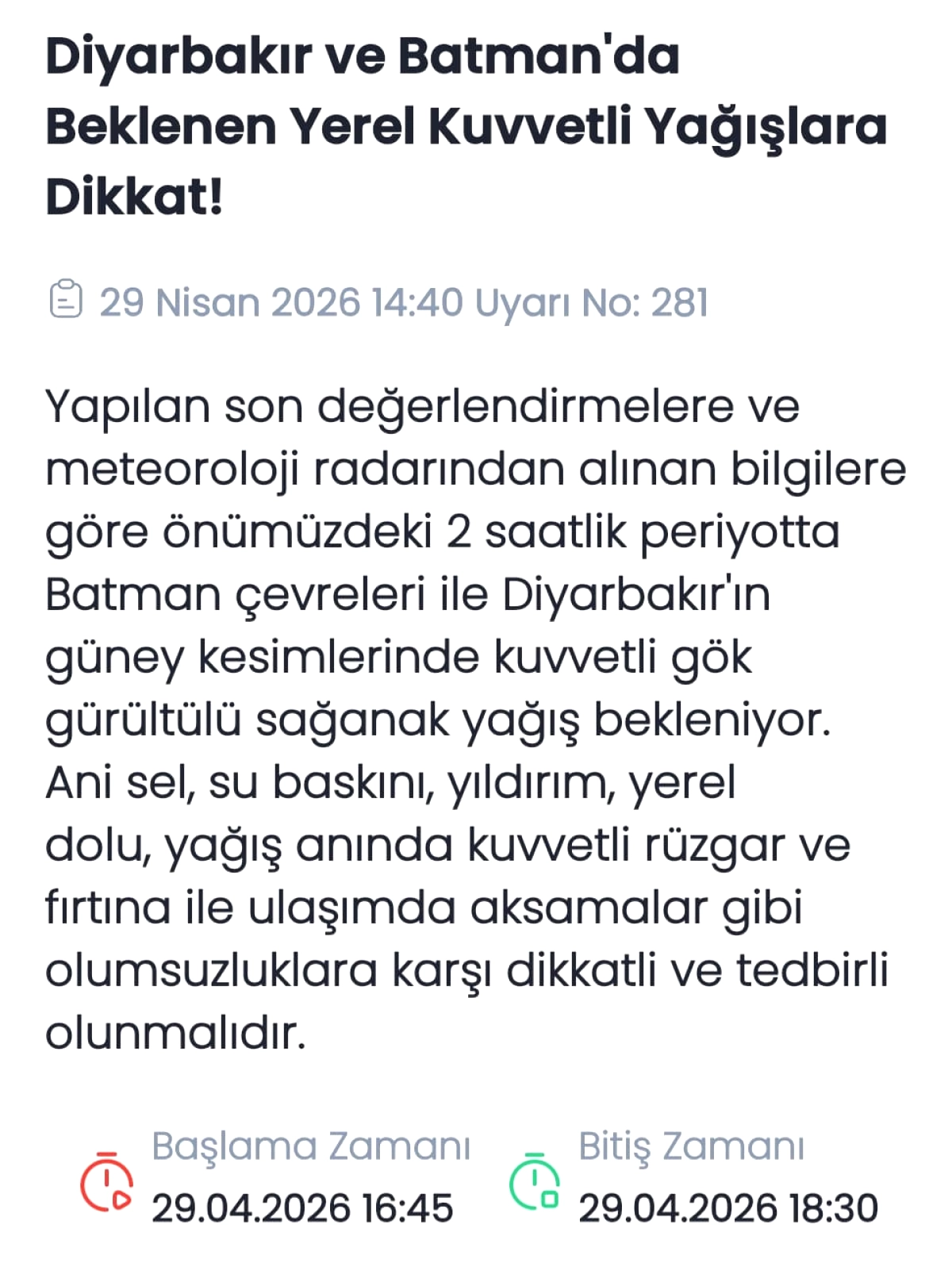 Diyarbakır ve Batman'da Kuvvetli Yağış Uyarısı: Sel ve Su Baskını Riski