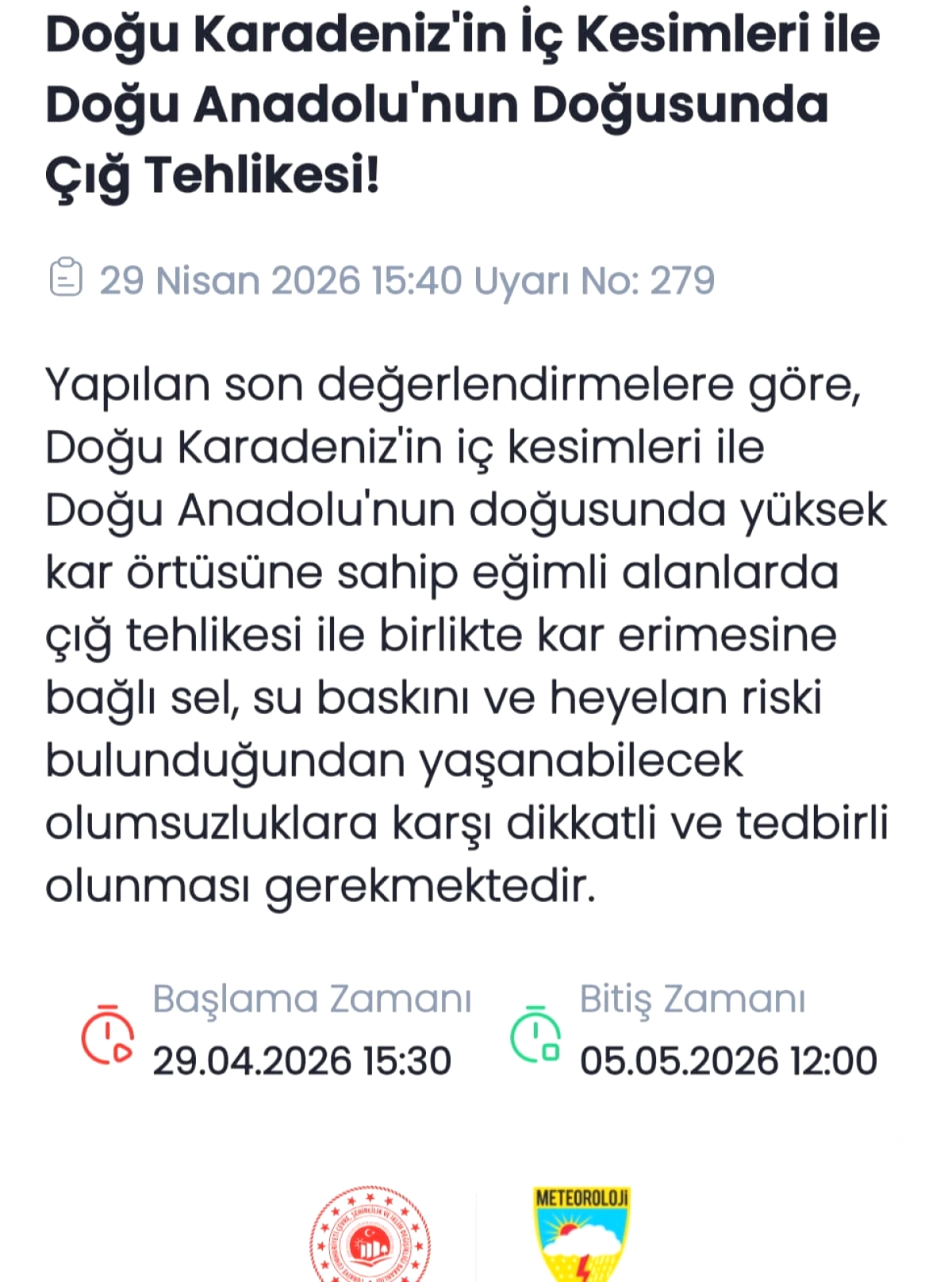 Doğu Karadeniz ve Doğu Anadolu'da Çığ Tehlikesi Uyarısı