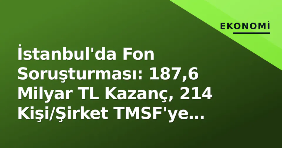 İstanbul'da Fon Soruşturması: 187,6 Milyar TL Kazanç, 214 Kişi/Şirket TMSF'ye Bildirildi görseli