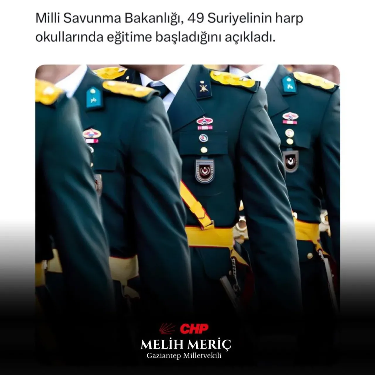 Gaziantep Milletvekili Melih Meriç'ten Harp Okulu'ndaki Suriyeli Öğrencilere İlişkin Sert Tepki Gaziantep Milletvekili Melih Meriç'ten Harp Okulu'ndaki Suriyeli Öğrencilere İlişkin Sert Tepki