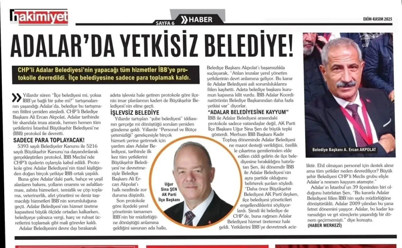 Adalar Belediyesi'nde Yetki ve Görev Krizi Adalar Belediyesi'nde Yetki ve Görev Krizi