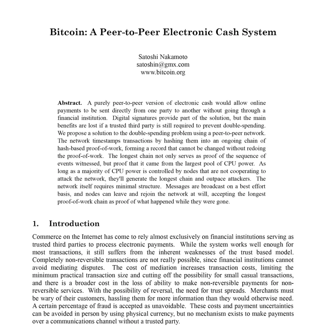 Bitcoin'in Teknik Belgesi Sadece 9 Sayfa Uzunluğunda Bitcoin'in Teknik Belgesi Sadece 9 Sayfa Uzunluğunda