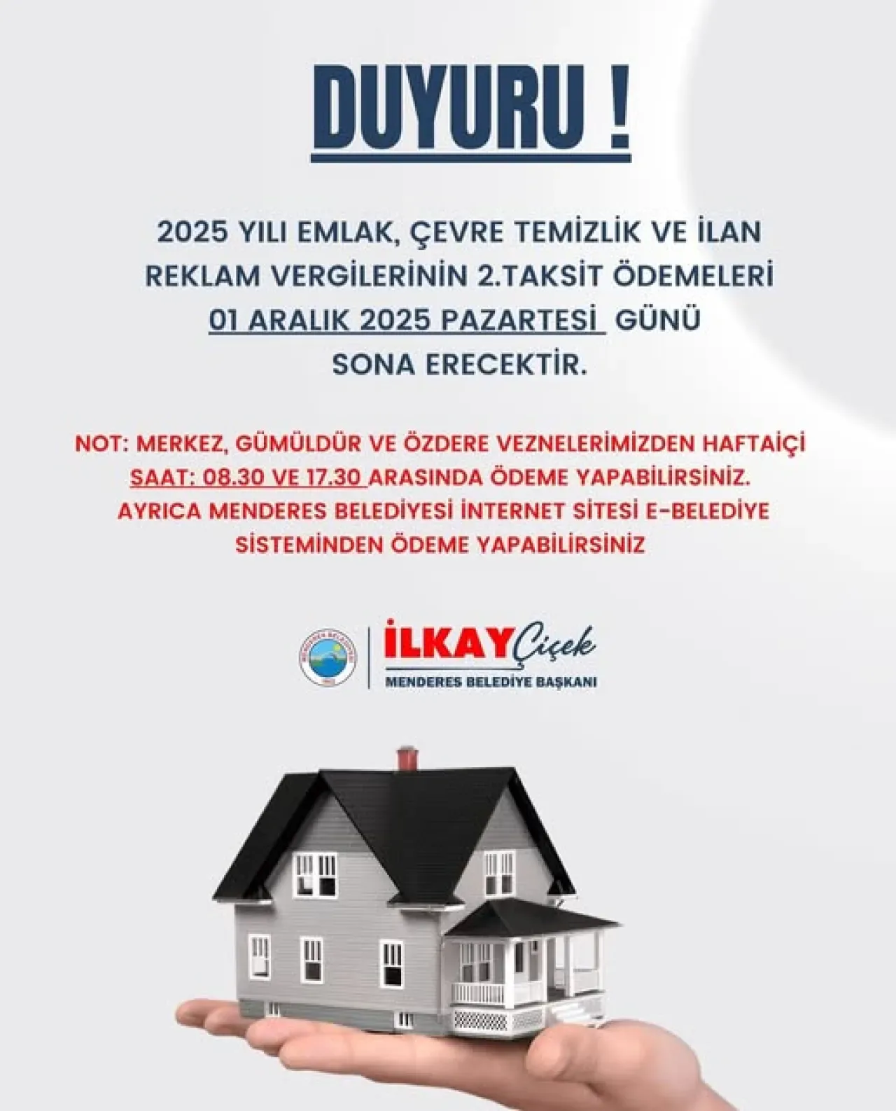 İzmir Menderes Belediyesi Duyuru Yayımladı İzmir Menderes Belediyesi Duyuru Yayımladı