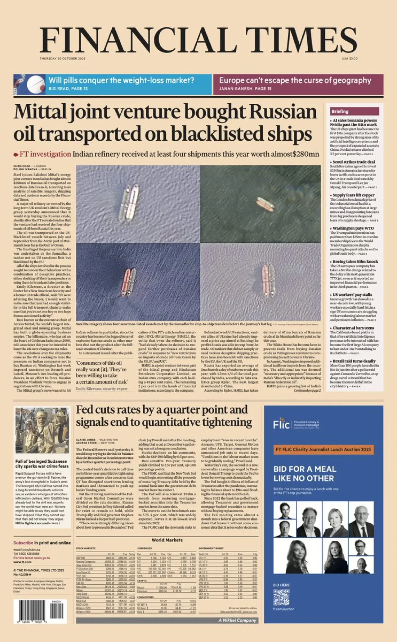 Financial Times, 30 Ekim Perşembe Günü Uluslararası Baskısının Ön Sayfasını Yayınladı Financial Times, 30 Ekim Perşembe Günü Uluslararası Baskısının Ön Sayfasını Yayınladı