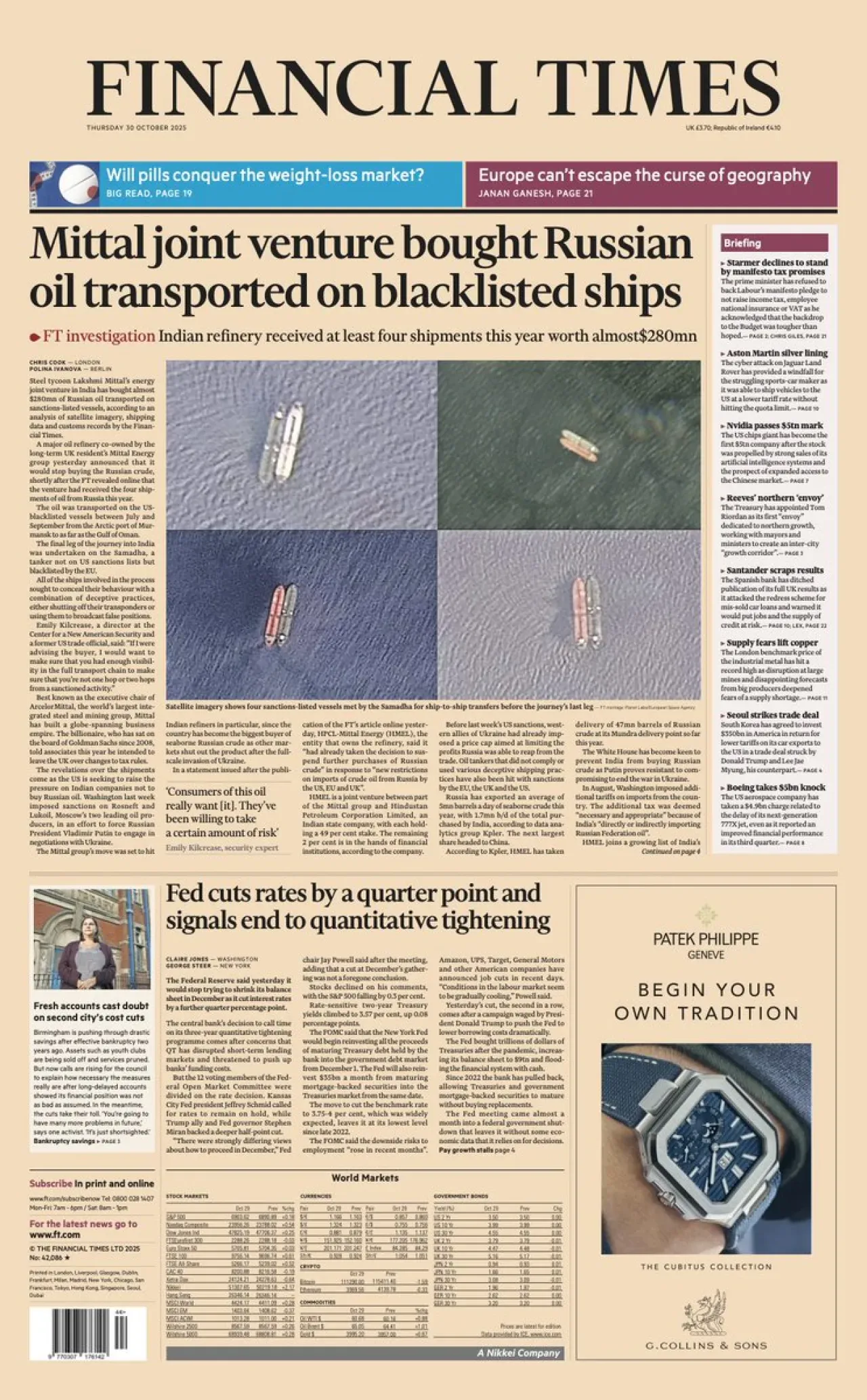 Financial Times, 30 Ekim Perşembe Günü İngiltere Baskısının Ön Sayfasını Yayımladı Financial Times, 30 Ekim Perşembe Günü İngiltere Baskısının Ön Sayfasını Yayımladı