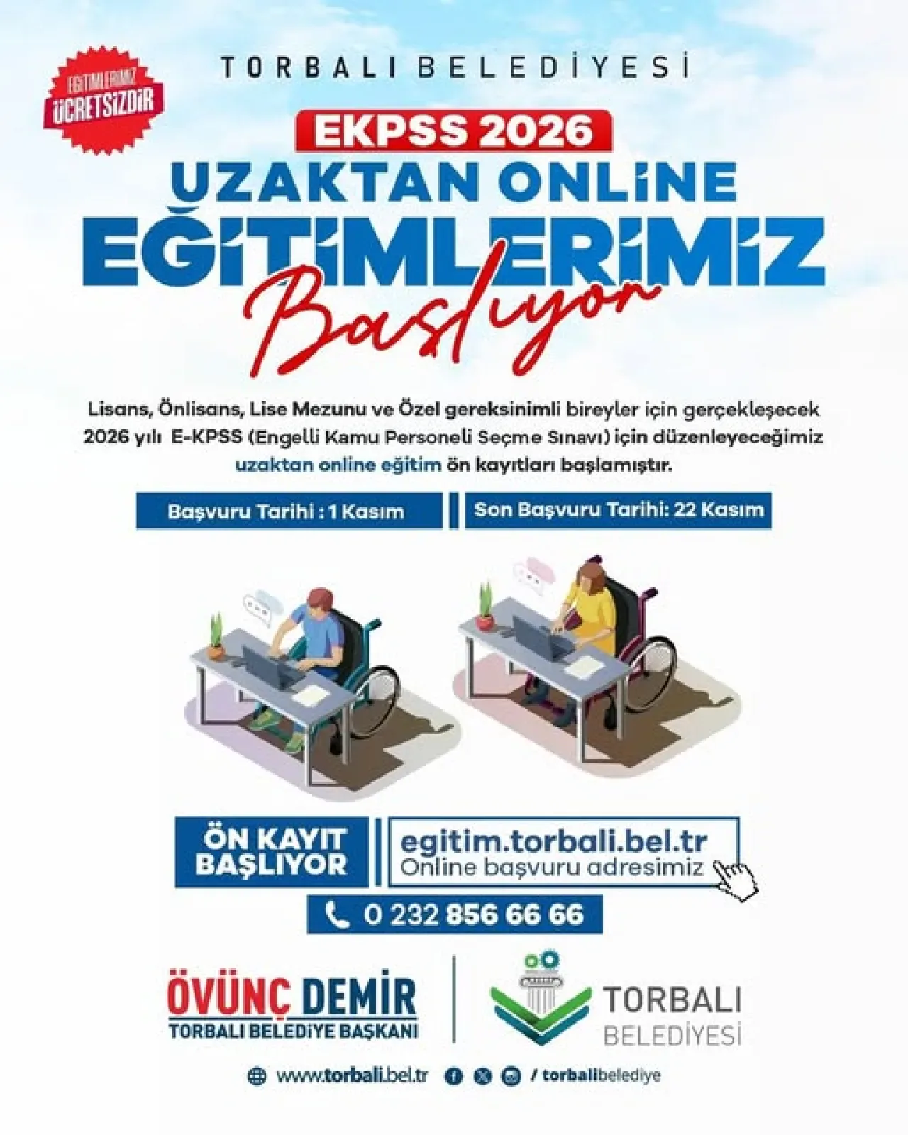 Torbalı Belediyesi, Engelli Adaylar İçin Ücretsiz E-KPSS Eğitim Programı Başlatıyor Torbalı Belediyesi, Engelli Adaylar İçin Ücretsiz E-KPSS Eğitim Programı Başlatıyor
