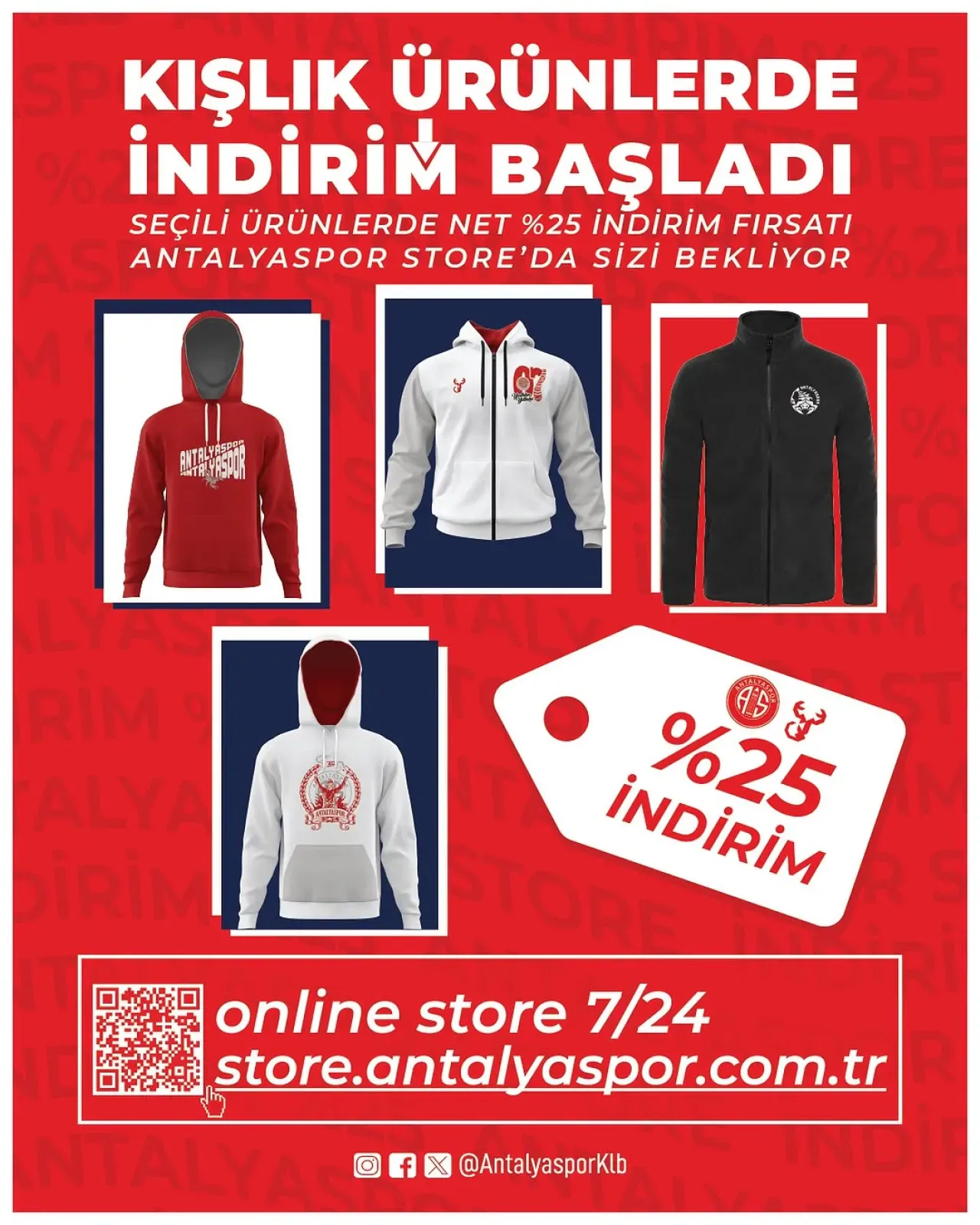 Antalyaspor Taraftarlarına Özel Kışlık Ürünlerde %25 İndirim Antalyaspor Taraftarlarına Özel Kışlık Ürünlerde %25 İndirim