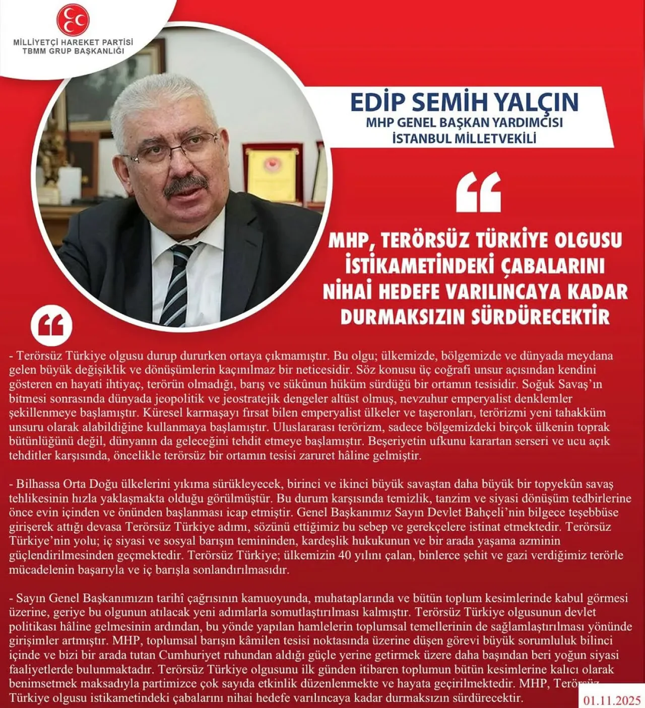 MHP Lideri Yalçın: Terörsüz Türkiye Hedefinde Kararlıyız MHP Lideri Yalçın: Terörsüz Türkiye Hedefinde Kararlıyız