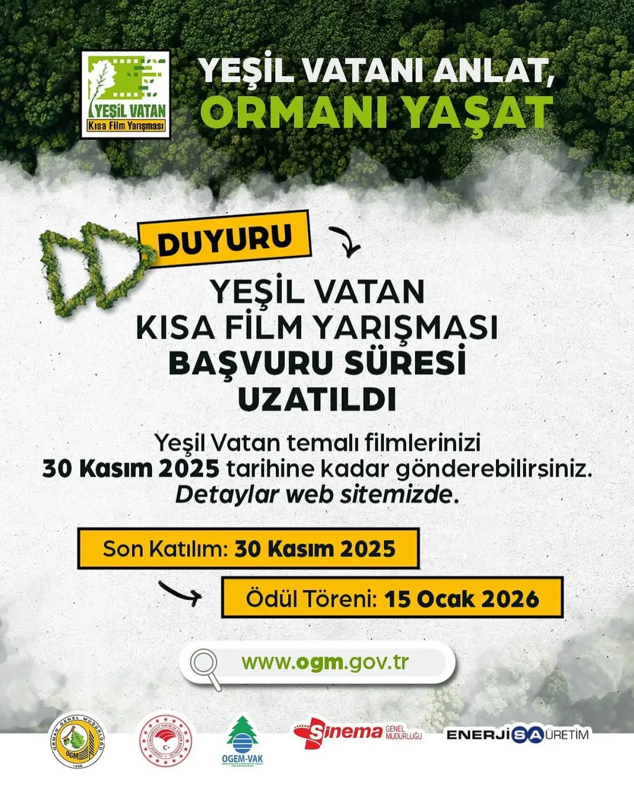 Yeşil Vatan Kısa Film Yarışması'na Başvuru Süresi Uzatıldı Yeşil Vatan Kısa Film Yarışması'na Başvuru Süresi Uzatıldı