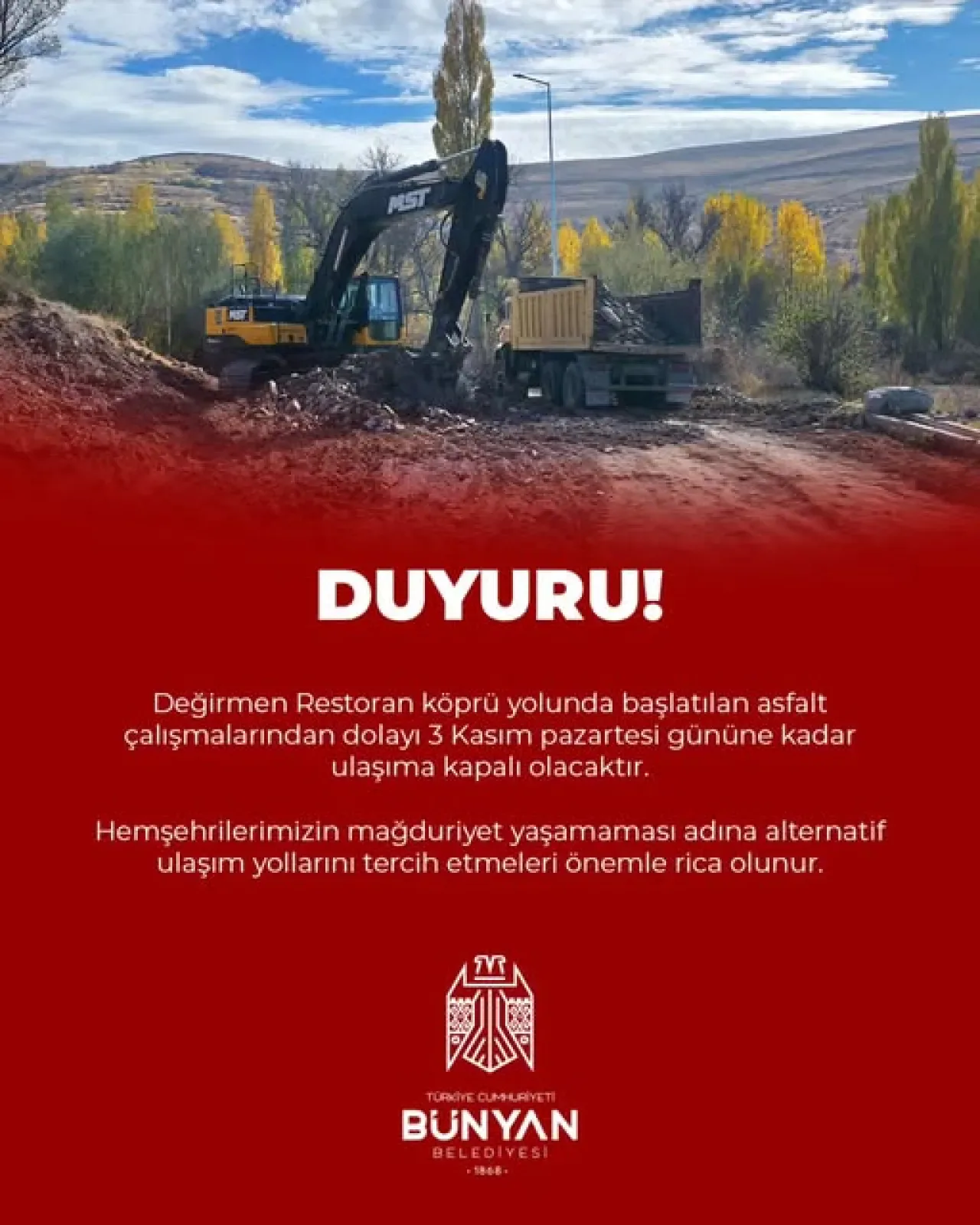 Bünyan Değirmen Restoran Yolu Asfalt Çalışması Nedeniyle Trafiğe Kapatıldı Bünyan Değirmen Restoran Yolu Asfalt Çalışması Nedeniyle Trafiğe Kapatıldı