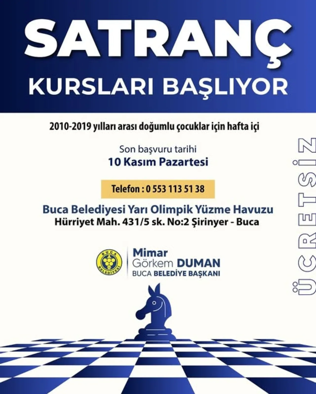 Buca'da Çocuklar İçin Ücretsiz Satranç Kursları Başlıyor Buca'da Çocuklar İçin Ücretsiz Satranç Kursları Başlıyor