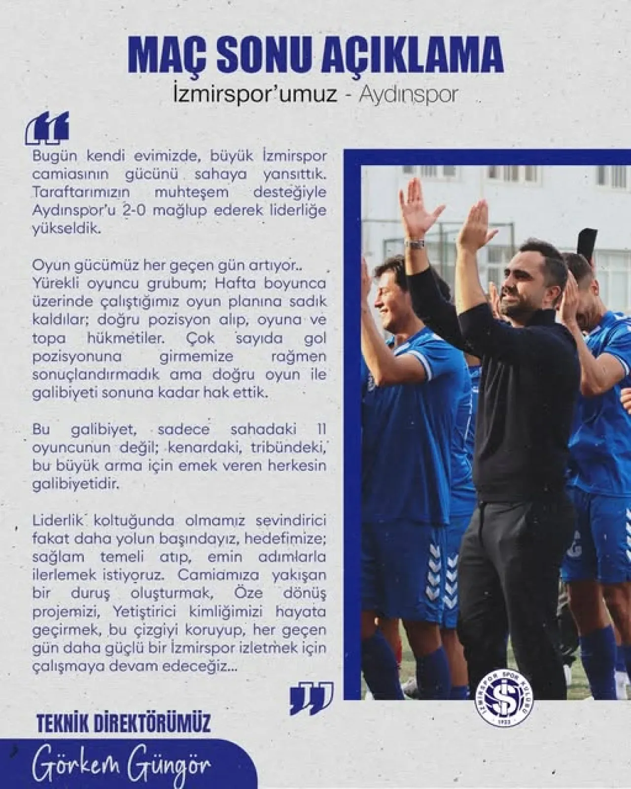 İzmirspor Teknik Direktörü Görkem Güngör'den Aydınspor Maçı Değerlendirmesi İzmirspor Teknik Direktörü Görkem Güngör'den Aydınspor Maçı Değerlendirmesi