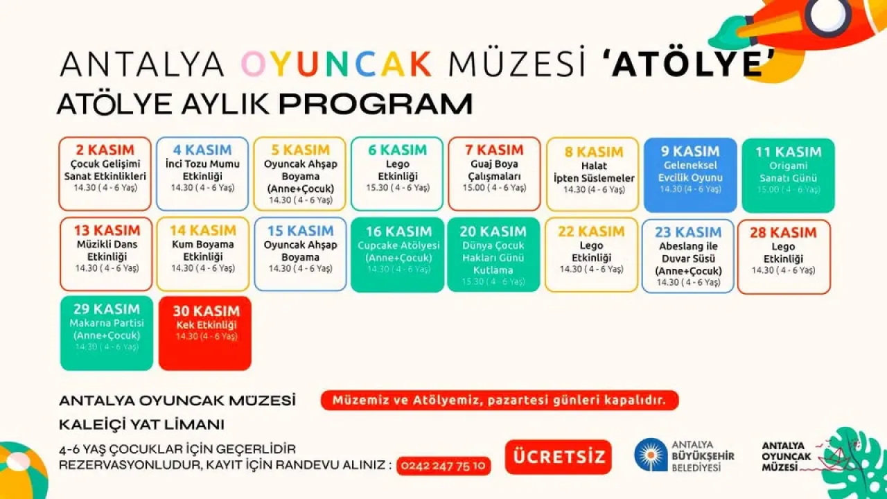 Antalya Oyuncak Müzesi Kasım Ayında Çocuklar İçin Ücretsiz Atölyeler Düzenliyor Antalya Oyuncak Müzesi Kasım Ayında Çocuklar İçin Ücretsiz Atölyeler Düzenliyor
