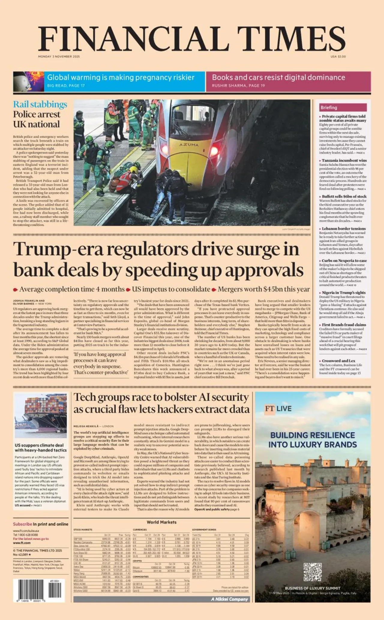 Financial Times, 3 Kasım Uluslararası Baskısının Ön Sayfasını Yayınladı Financial Times, 3 Kasım Uluslararası Baskısının Ön Sayfasını Yayınladı