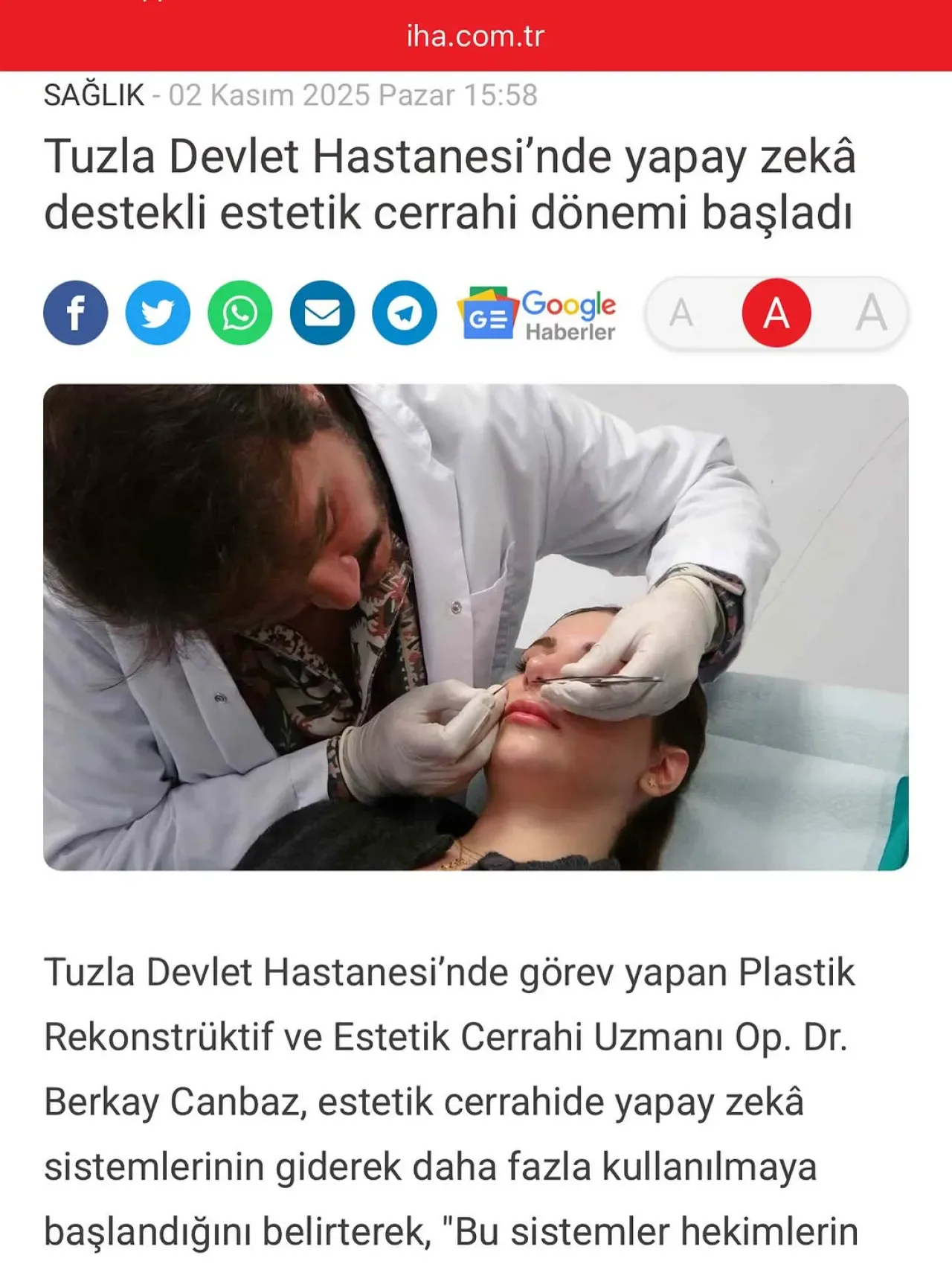 Tuzla Devlet Hastanesi'nde Yapay Zeka Destekli Estetik Cerrahi Dönemi Başladı Tuzla Devlet Hastanesi'nde Yapay Zeka Destekli Estetik Cerrahi Dönemi Başladı