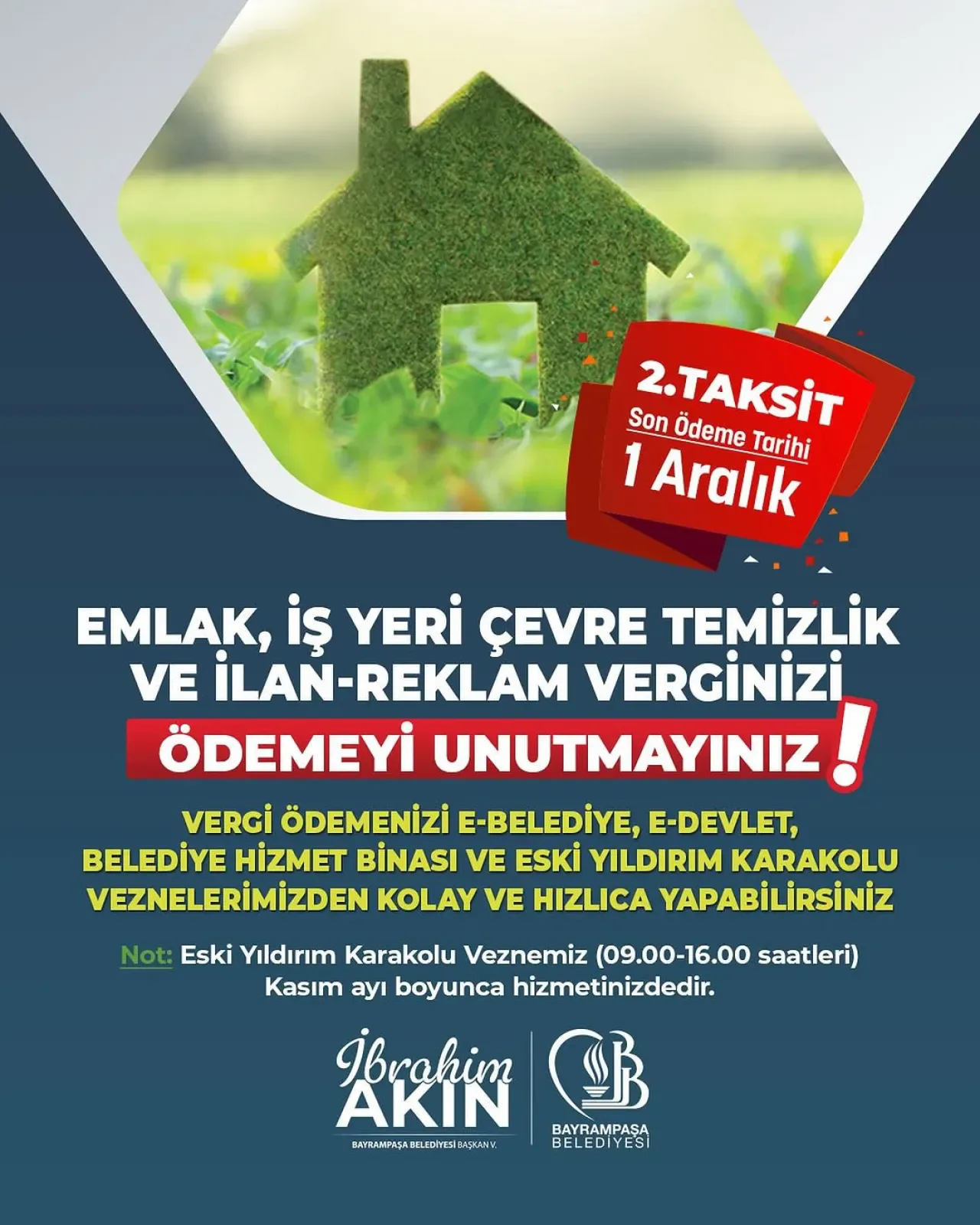 Bayrampaşa'da Emlak ve Çevre Temizlik Vergisi İkinci Taksit Ödemeleri Başladı Bayrampaşa'da Emlak ve Çevre Temizlik Vergisi İkinci Taksit Ödemeleri Başladı