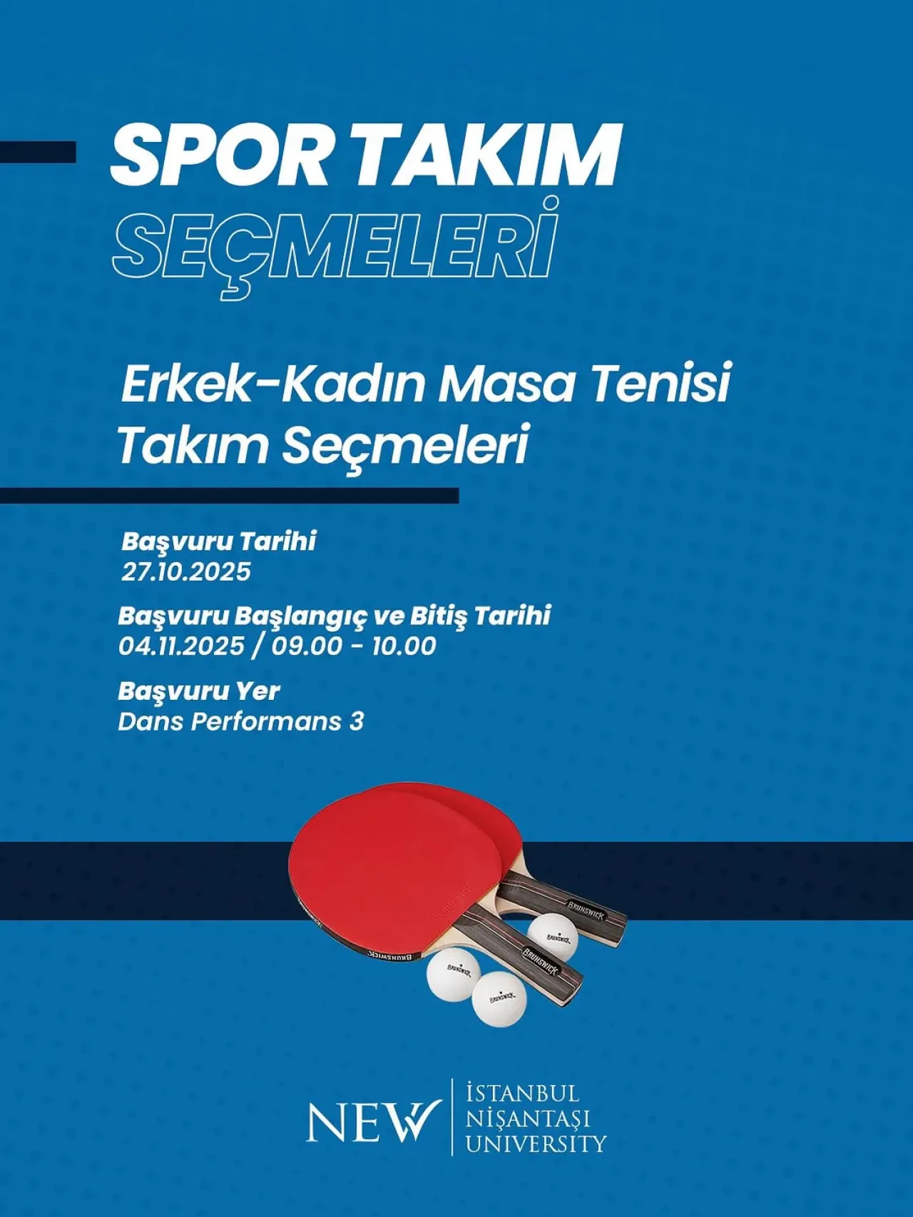 İstanbul Nişantaşı Üniversitesi Masa Tenisi Takım Seçmeleri Başlıyor İstanbul Nişantaşı Üniversitesi Masa Tenisi Takım Seçmeleri Başlıyor