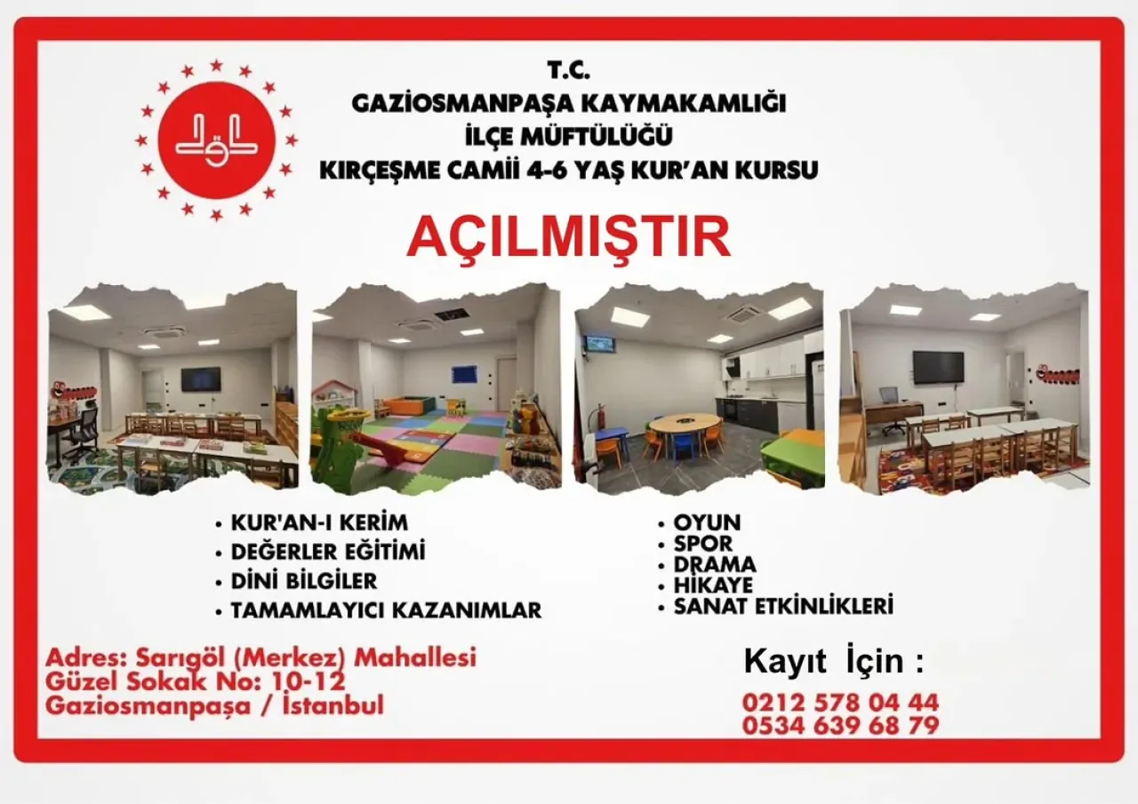 Gaziosmanpaşa'da Yeni 4-6 Yaş Kur'an Kursu Kayıtları Başladı Gaziosmanpaşa'da Yeni 4-6 Yaş Kur'an Kursu Kayıtları Başladı