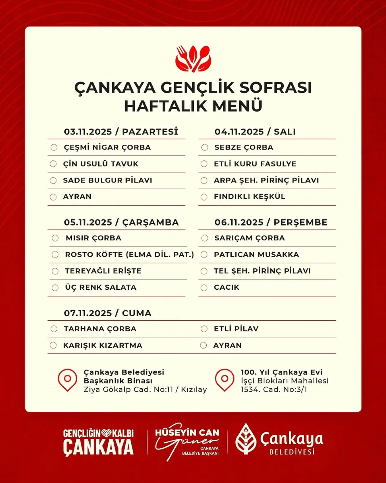 Çankaya Belediyesi'nden Gençlere Ücretsiz Akşam Yemeği Çankaya Belediyesi'nden Gençlere Ücretsiz Akşam Yemeği