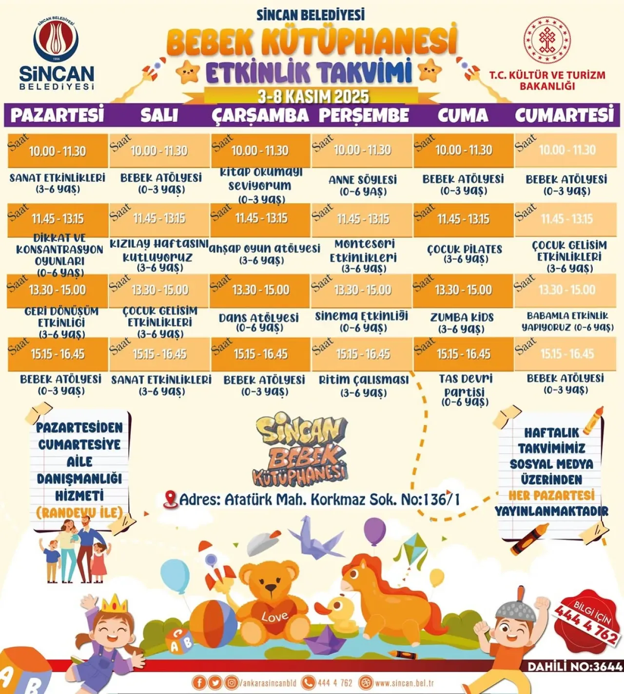 Sincan Bebek Kütüphanesi'nde Miniklere Özel Haftalık Etkinlikler Sincan Bebek Kütüphanesi'nde Miniklere Özel Haftalık Etkinlikler