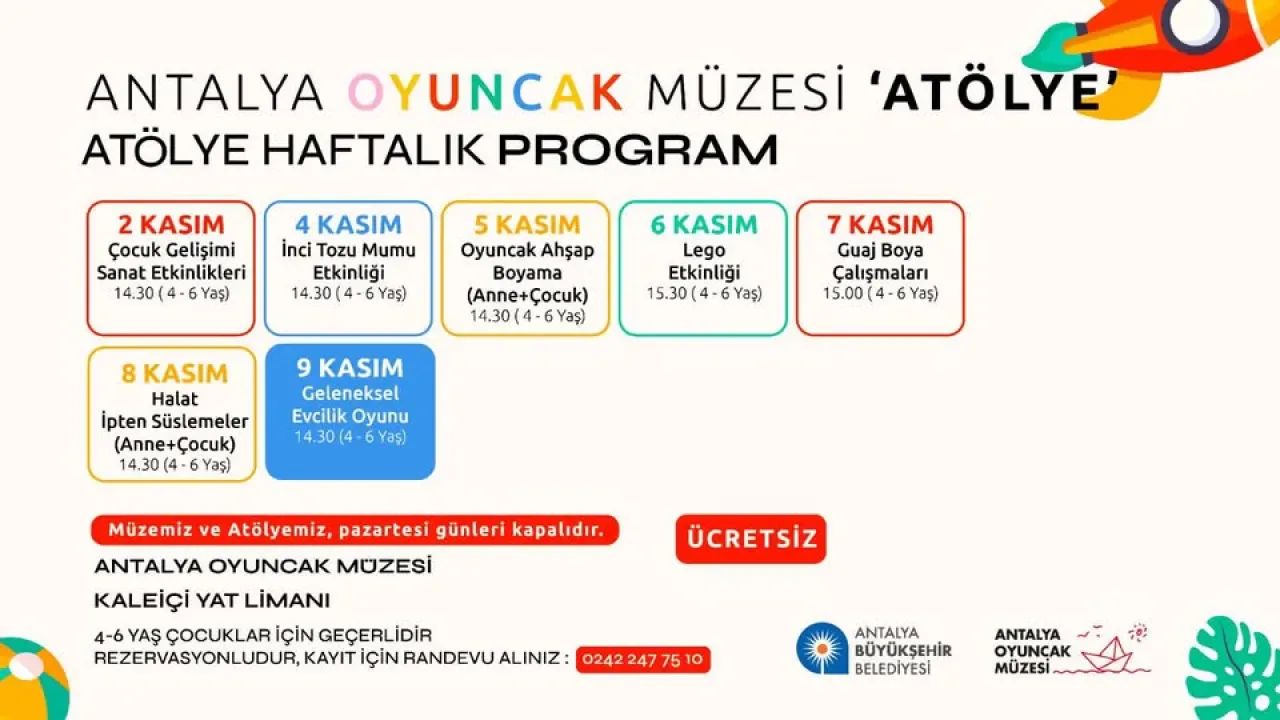 Antalya Oyuncak Müzesi'nde Çocuklar İçin Ücretsiz Kasım Etkinlikleri Antalya Oyuncak Müzesi'nde Çocuklar İçin Ücretsiz Kasım Etkinlikleri