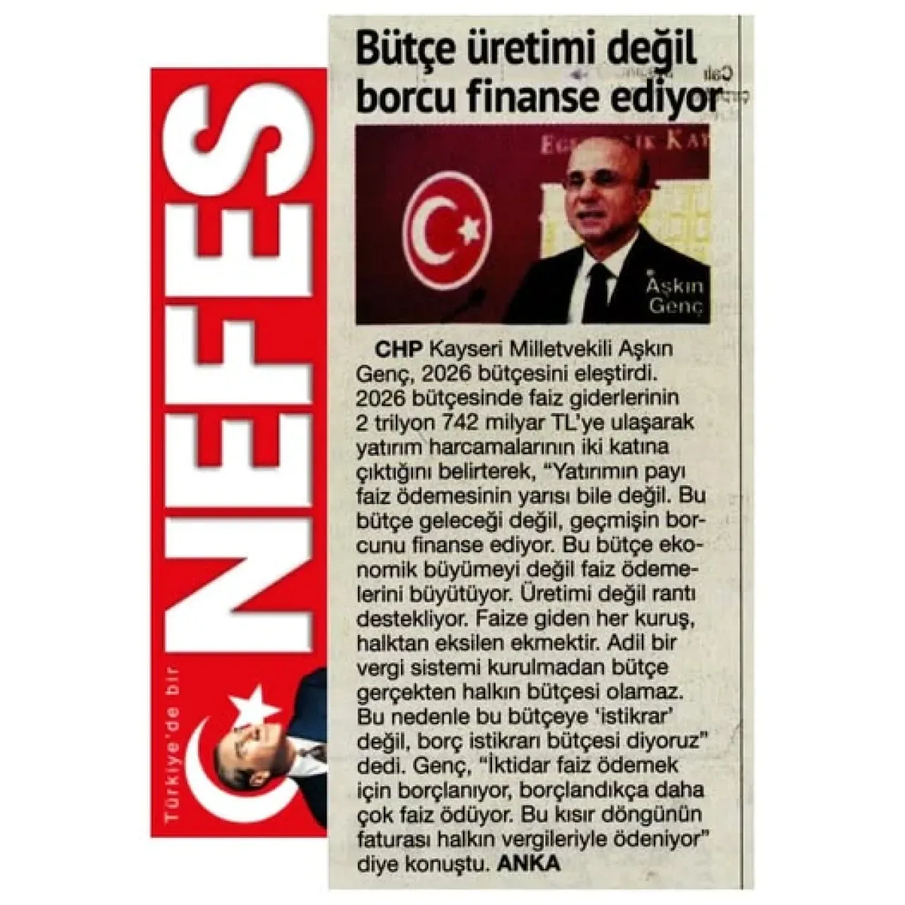 CHP'li Genç: "Faiz Yükü Büyüyor, Bu Bütçe Geleceği Değil Geçmiş Borcu Ödüyor" CHP'li Genç: "Faiz Yükü Büyüyor, Bu Bütçe Geleceği Değil Geçmiş Borcu Ödüyor"