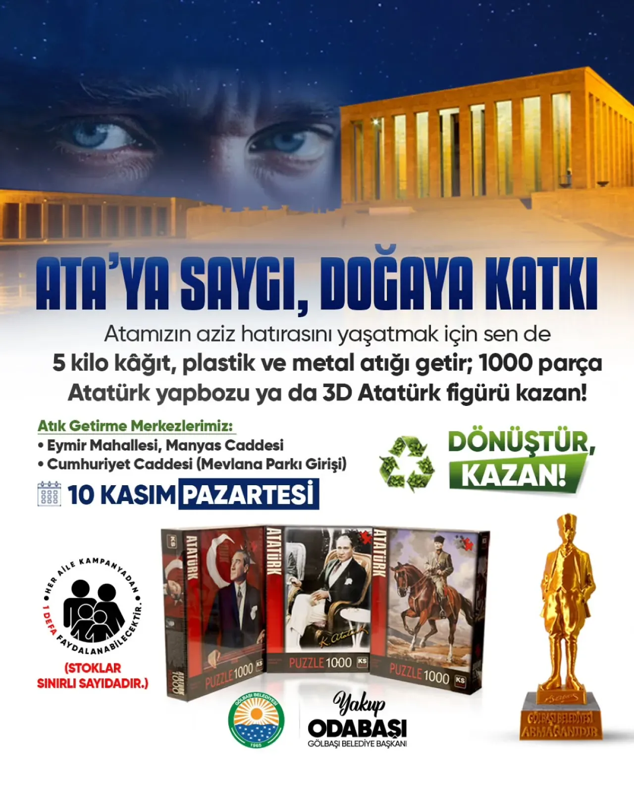 Gölbaşı Belediyesi'nden 10 Kasım'da Anlamlı Geri Dönüşüm Kampanyası Gölbaşı Belediyesi'nden 10 Kasım'da Anlamlı Geri Dönüşüm Kampanyası