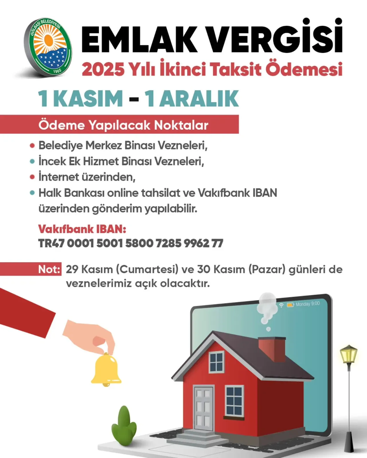 Gölbaşı Belediyesi 2025 Yılı Emlak Vergisi İkinci Taksit Ödemeleri İçin Son Tarih 1 Aralık Gölbaşı Belediyesi 2025 Yılı Emlak Vergisi İkinci Taksit Ödemeleri İçin Son Tarih 1 Aralık