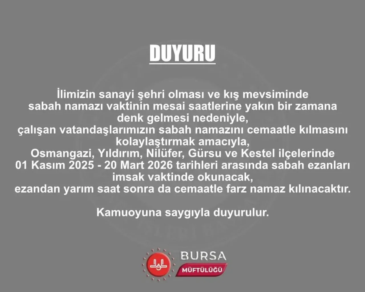Mustafakemalpaşa'da Sabah Ezanları İmsak Vaktinde Okunacak Mustafakemalpaşa'da Sabah Ezanları İmsak Vaktinde Okunacak