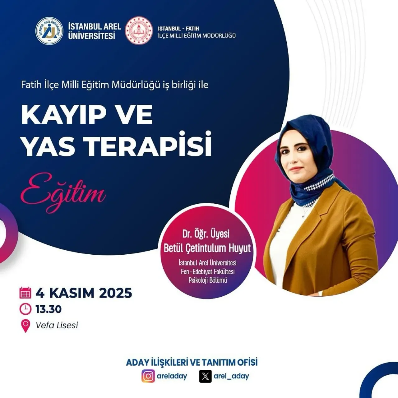 Fatih'te Rehber Öğretmenlere Yönelik "Kayıp ve Yas Terapisi" Eğitimi Fatih'te Rehber Öğretmenlere Yönelik "Kayıp ve Yas Terapisi" Eğitimi