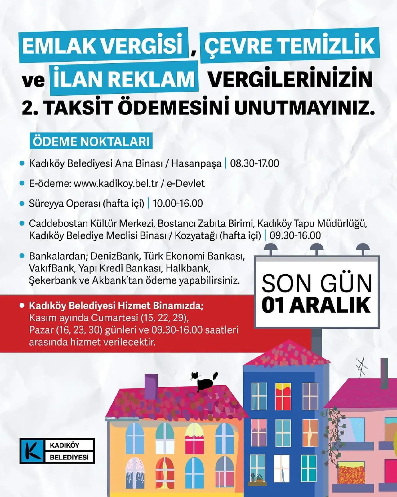 Kadıköy Belediyesi Vergi Ödemelerinde 2. Taksit Dönemi Başladı Kadıköy Belediyesi Vergi Ödemelerinde 2. Taksit Dönemi Başladı