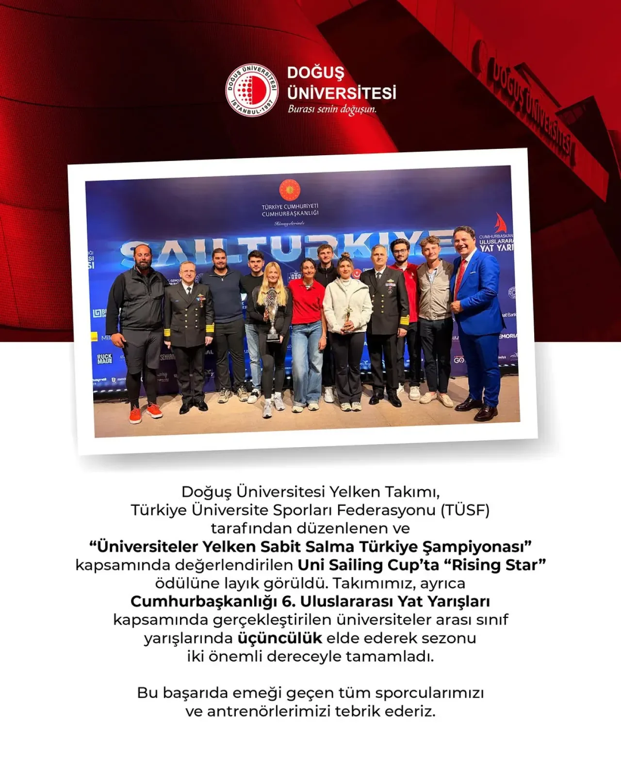 Doğuş Üniversitesi Yelken Takımı, Uni Sailing Cup'ta "Rising Star" Ödülünü Kazandı Doğuş Üniversitesi Yelken Takımı, Uni Sailing Cup'ta "Rising Star" Ödülünü Kazandı