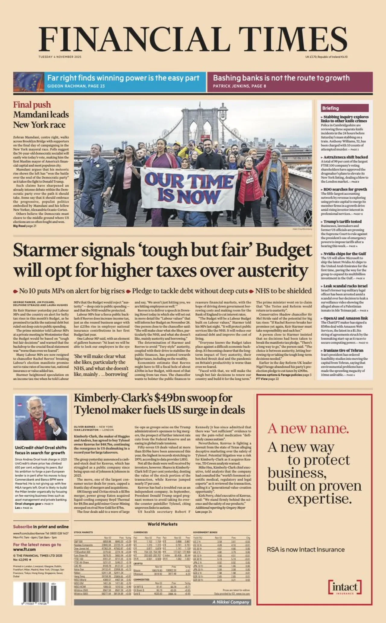 Financial Times, 4 Kasım Salı Günü İngiltere Baskısının Ön Sayfasını Yayınladı Financial Times, 4 Kasım Salı Günü İngiltere Baskısının Ön Sayfasını Yayınladı