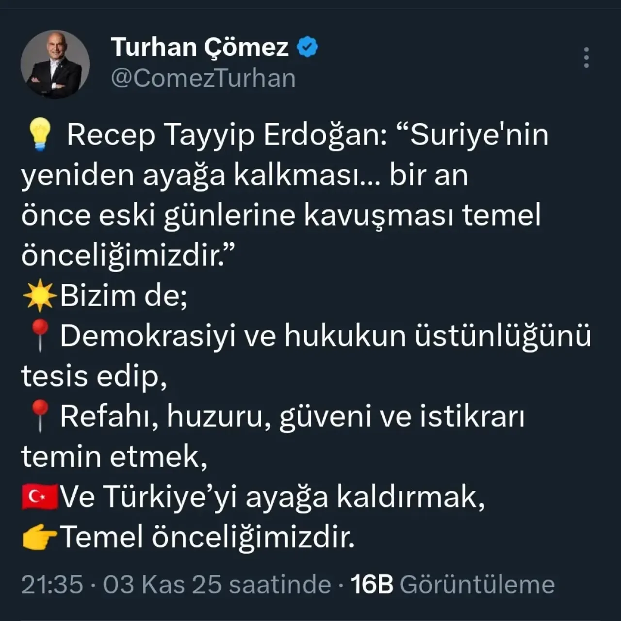 İYİ Partili Çömez'den Erdoğan'ın Suriye Açıklamasına Tepki İYİ Partili Çömez'den Erdoğan'ın Suriye Açıklamasına Tepki