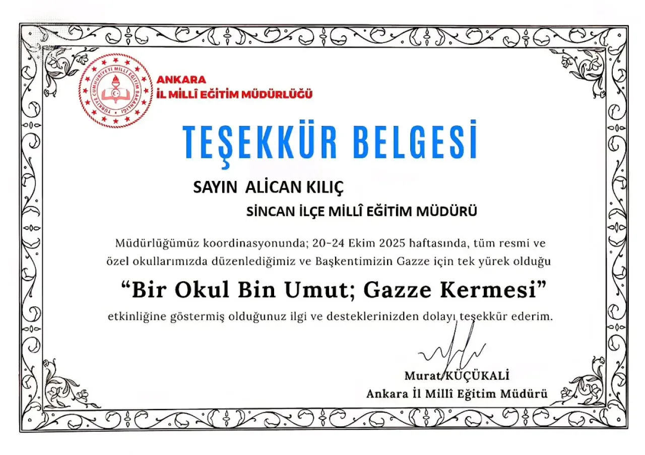 Sincan'da "Bir Okul Bin Umut" Projesi ile Gazze'ye Yardım Eli Uzatıldı Sincan'da "Bir Okul Bin Umut" Projesi ile Gazze'ye Yardım Eli Uzatıldı