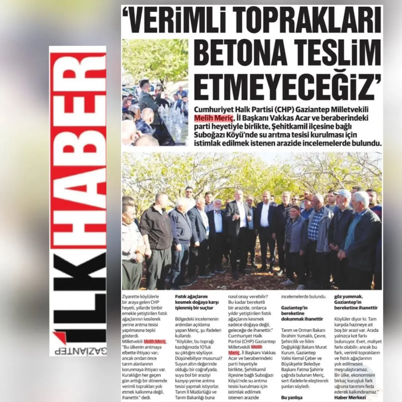 Gaziantep Milletvekili Melih Meriç'ten Doğa ve Tarım Arazileri İçin Sert Eleştiri Gaziantep Milletvekili Melih Meriç'ten Doğa ve Tarım Arazileri İçin Sert Eleştiri